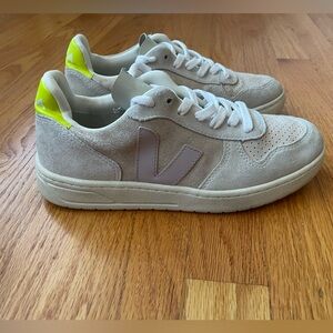 Veja Light Gray Suede Sneakers with Neon Highlights (Flaw)